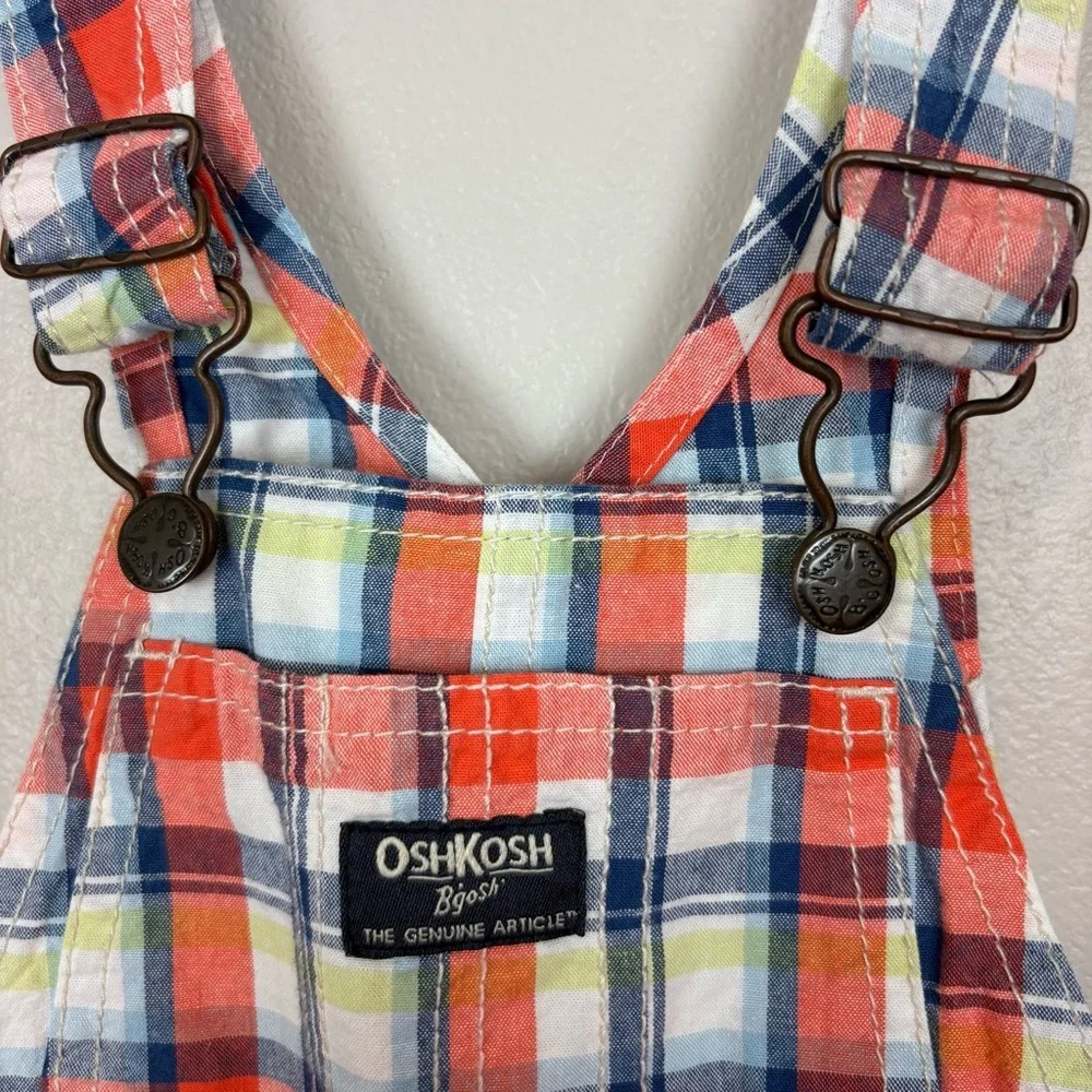 OshKosh B'Gosh Bundle Size 18M Orange Plaid Vestbak Shortalls Blue Polo Bodysuit